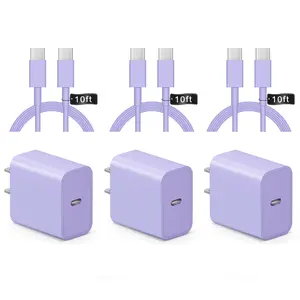 iPhone 16 15 Charger Fast Charging 10Ft - 2 Pack 20W USB C Wall Charger Block and Type C to C Cable Compatible with iPhone 16/16 Pro/16 Pro Max/iPhone 15, iPad Pro, Air 5/4,iPad 10（Purple）