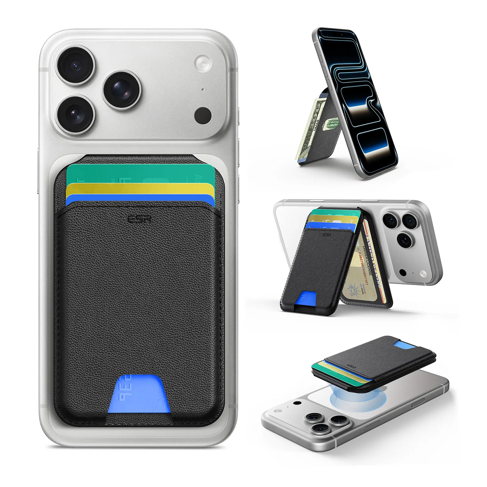 ESR MagSafe Smartphone Wallet - Holds 3-5 Cards, RFID Protection, Durable Faux Leather, Adjustable Stand, Ultra-Slim Design, for iPhone 18/17/16/15/14/13/12 (Not Mini), Compatible with Phone Cases, Power-Saving, Black Carbon Fiber Version, 5 Card Slots