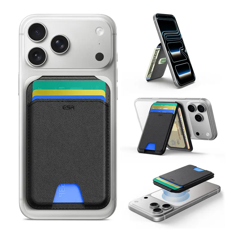 ESR MagSafe Smartphone Wallet - Holds 3-5 Cards, RFID Protection, Durable Faux Leather, Adjustable Stand, Ultra-Slim Design, for iPhone 18/17/16/15/14/13/12 (Not Mini), Compatible with Phone Cases, Power-Saving, Black Carbon Fiber Version, 5 Card Slots