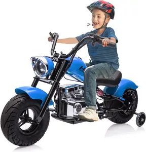 【Christmas Gift】36V Blue Electric Off-Road Dirt Bike for Teens, 350W Brushless Motor, LED Lights, Music Function, Spring Suspension, Training Wheels
