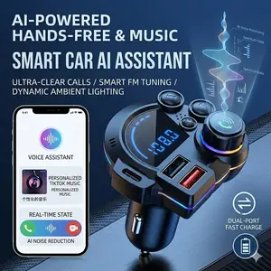 Bluetooth 5.3 FM Transmitter Bluetooth Car Adapter - 30W PD USB Fast Charger, Colorful RGB Light, Hands-Free Calling, HD Audio for Vehicles, Outdoor Use