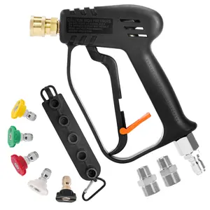 M MINGLE Handheld Water Spray Tool with Swivel, Universal Pressure Washer Spray Foam Maker with 3/8" Quick Connect, M22 14mm and M22 15mm Fittings Black
