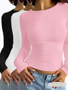 women's solid long sleeve lounge tops, classy casual comfy knitted fabric round neck t-shirt for daily nightwear, pyjamas for women, ladies sleepwear for all seasons, sleepwear for women, clothing, womenswear