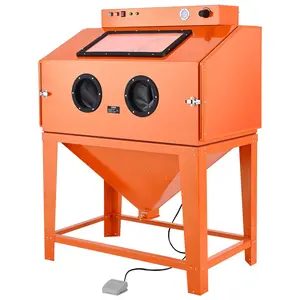 fathersdaygift VEVOR 115 Gallon Sandblasting Cabinet, Heavy Duty Steel Sand Blasting Cabinet with 31-Gallon Media Hopper, Dual Blasting Guns 1.6HP Dust Collector for Oversized Parts Surface Finishing, Rust Removal