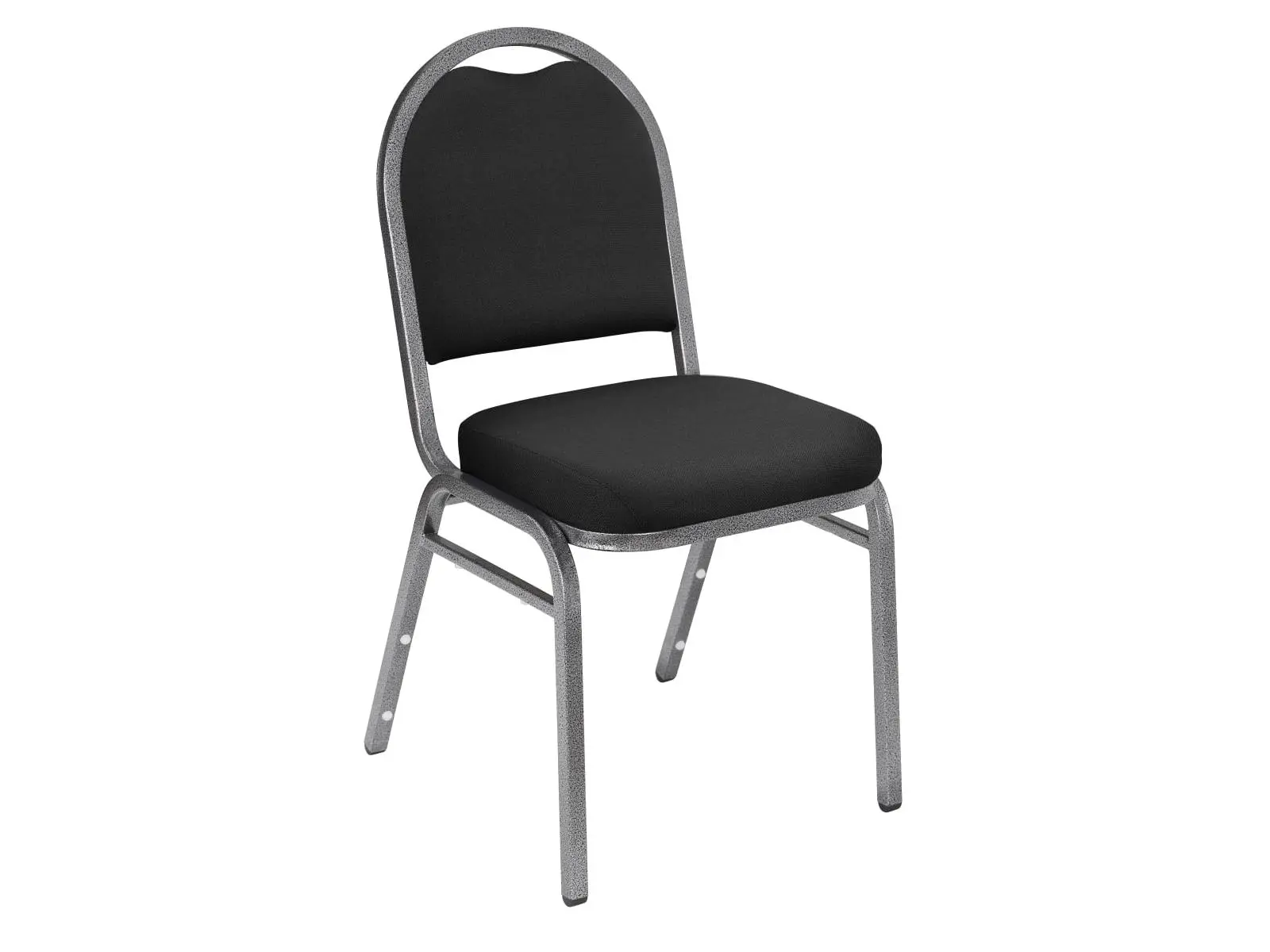 National Public Seating 9260-SV Padded Stack Chair - 16x16 in Fabric Seat, Silver Metal Frame, Black Fabric, Double-Stitched Foam Padding, Built-In Handhold, Stacking Bar, Waterfall Design