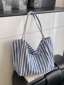 Oversized Canvas Stripe Tote Bag for Women, Casual Style Handbag for Travel, Shopping, and Vacation, Perfect Business Style Tote Bag for All Seasons