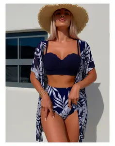 Women's Swimsuit Set - Slimming Bikini with Sheer Cover-Up - Beachwear, Poolside, Vacation - Two Piece Bathing Suit & Mesh Dress