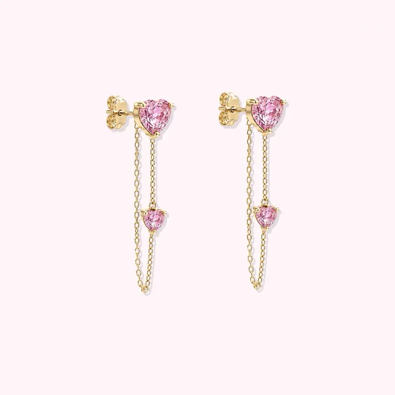 14K Solid Gold Double Heart Earrings