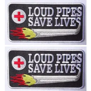 Loud Pipes Save Lives Outlaw Biker Vest Jacket Patch [4.5 x 2.5 inches] 2 Piece for Vest, Jackets, Pack Backs, Hats, Tactical Gears