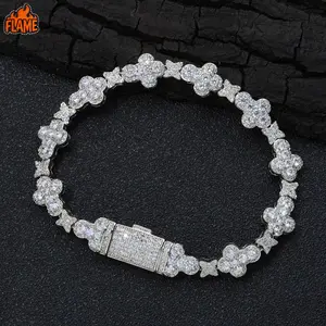[FLAME] Hip Hop Cross and Star Chain Zircon Men's Bracelet, Trendy High-End Accessory, Urban Streetwear Statement Jewelry
