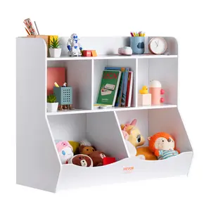 VEVOR Wood Kid Storage Cubby,  , Toy Storage Organizer with Bookshelf, 5-Cubby Wood Toy Storage Cabinet, Children Book Toy Shelf for Kids Room, Playroom, Kindergarten, Nursery, White