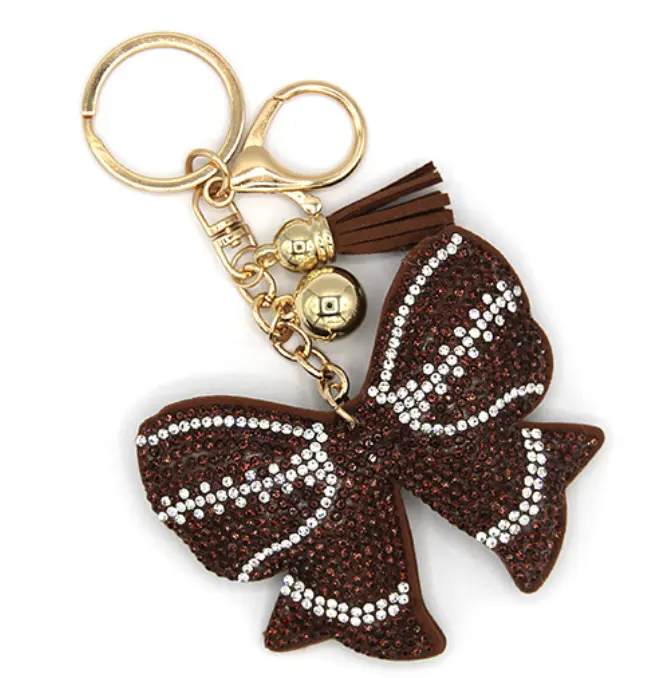 Gameday Football Bow Puffy Rhinestone Bag Charm Keychain