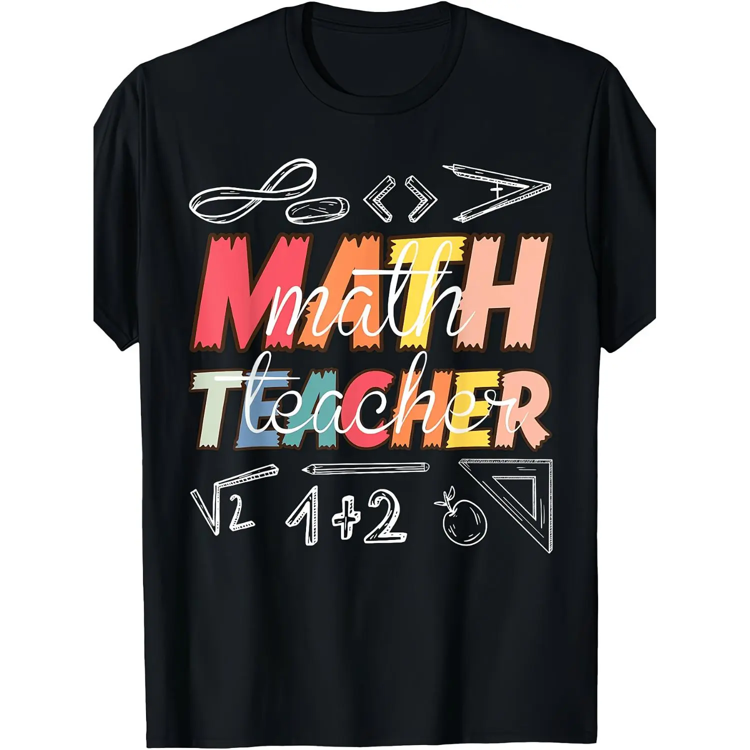 Men's Math Teacher T-Shirt - Colorful Math Equations & Symbols Print, Soft Breathable Round Neck Short Sleeve Casual Shirt Suitable for Educators, School Staff, Back to School Gift, Machine Washable for All-Season Wear