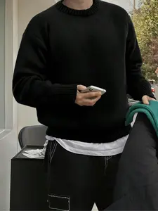 Men's Solid Drop Shoulder  Sweater Pullover, Loose Casual Long Sleeve Round Neck Jumper for Fall & Winter, Fashion Men's Knitwear for Daily Wear