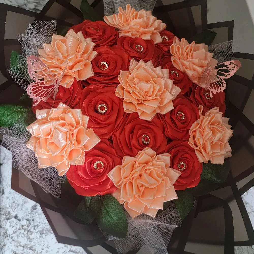 Flowers Handmade Dahlia Roses - Assorted Colors with Soft Petals and Decorative Elements