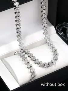 2pcs  Hip Hop Charm Rhinestone Necklace for Men Iced Out Punk Street Cool Hand Chain Link for Women Mother's Day Gift Funky Beehive Shape Tennis Chain Bangles and necklace for Rapper Trendy Jewelry Set