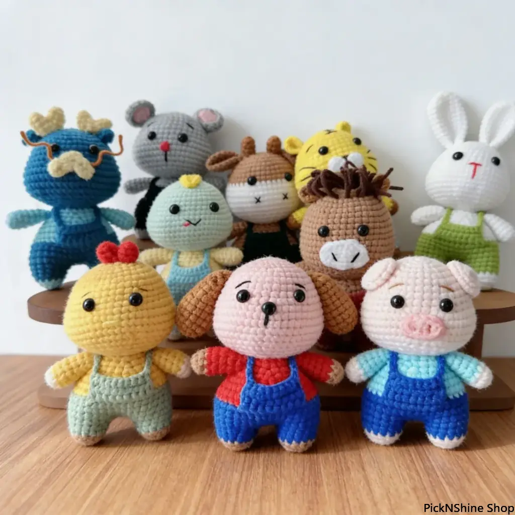 Handmade Zodiac Doll Shape Keychain, Amigurumi Crochet Pendant Bag Accessory with Shoulder Strap, Stocking Stuffers for Women, Handmade Crochet, Animal Zodiacs, Animals, Unisex Wear, Basic, Synthetic, Fabric, Keychains Pendants, Crocheted Dolls