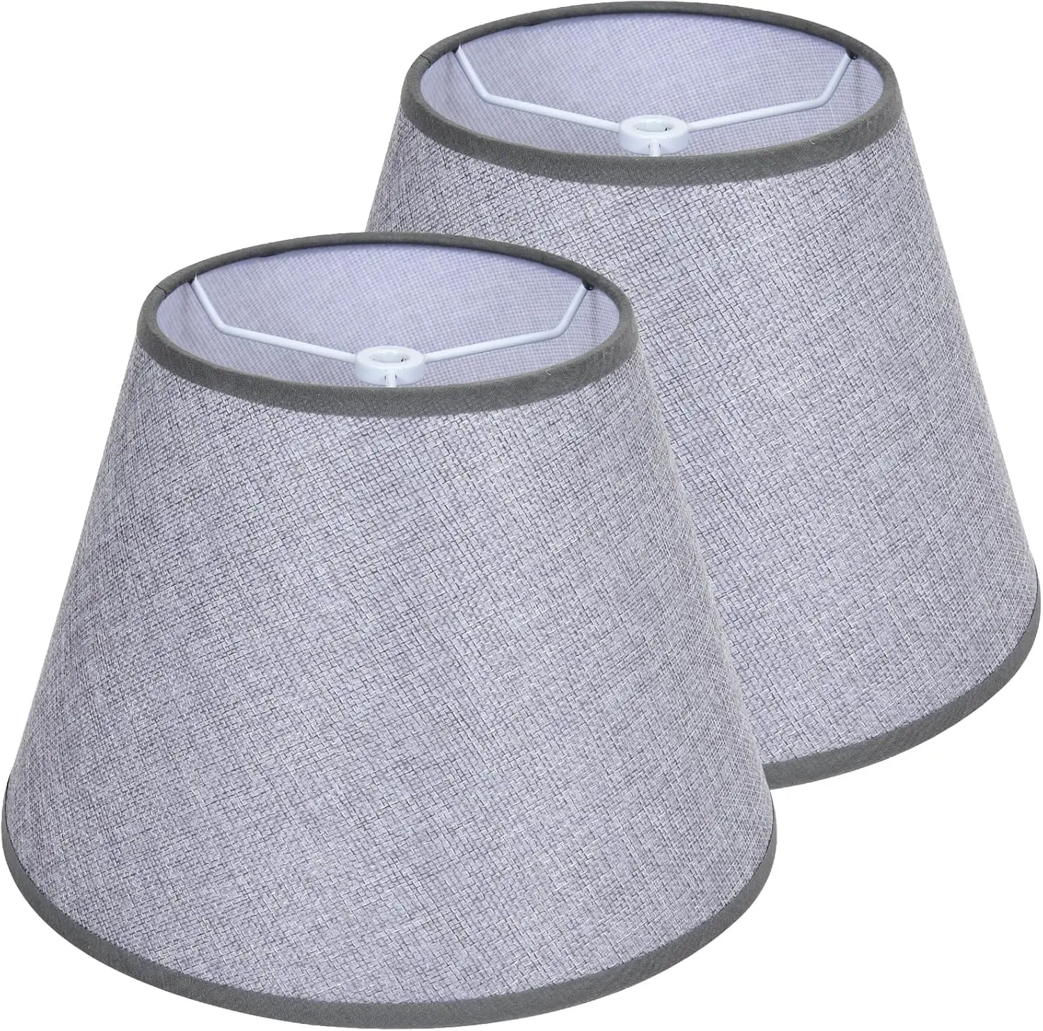 Gray Lamp Shades Set of 2, Small Empire Lamp Shades for Table Lamps, 6 Inch Top 10 Inch Bottom 7 Inch High, Linen Fabric Replacement Lampshades with Spider Fitter for Bedroom Nightstand