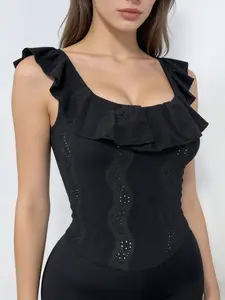 2026 New Ruffled Off-Shoulder Fitted Top, Women's Casual Streetwear Blouse, Stylish and Trendy Fashion
