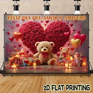 2D Flat Banners 1pc Valentine S Day Teddy Bear Red Theme design for parties, events and home decor, perfect for living rooms