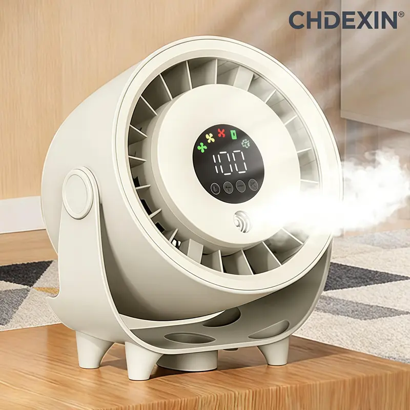 CHDEXIN 2026 Upgraded Compact Design Quiet Brushless Desktop Fan - Mist Function, Energy-Efficient, Wall-Mountable - Home, Bedroom, Dorm Setups Cooling Fan, 30-Day Warranty, Free Random Non-Sale Plush Gift