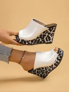 Women's Fashionable Leopard Print Platform Sandals, Casual Comfortable Wedge Sandals for Summer, Female All-match Shoes for Daily Wear, Girl, Footwear