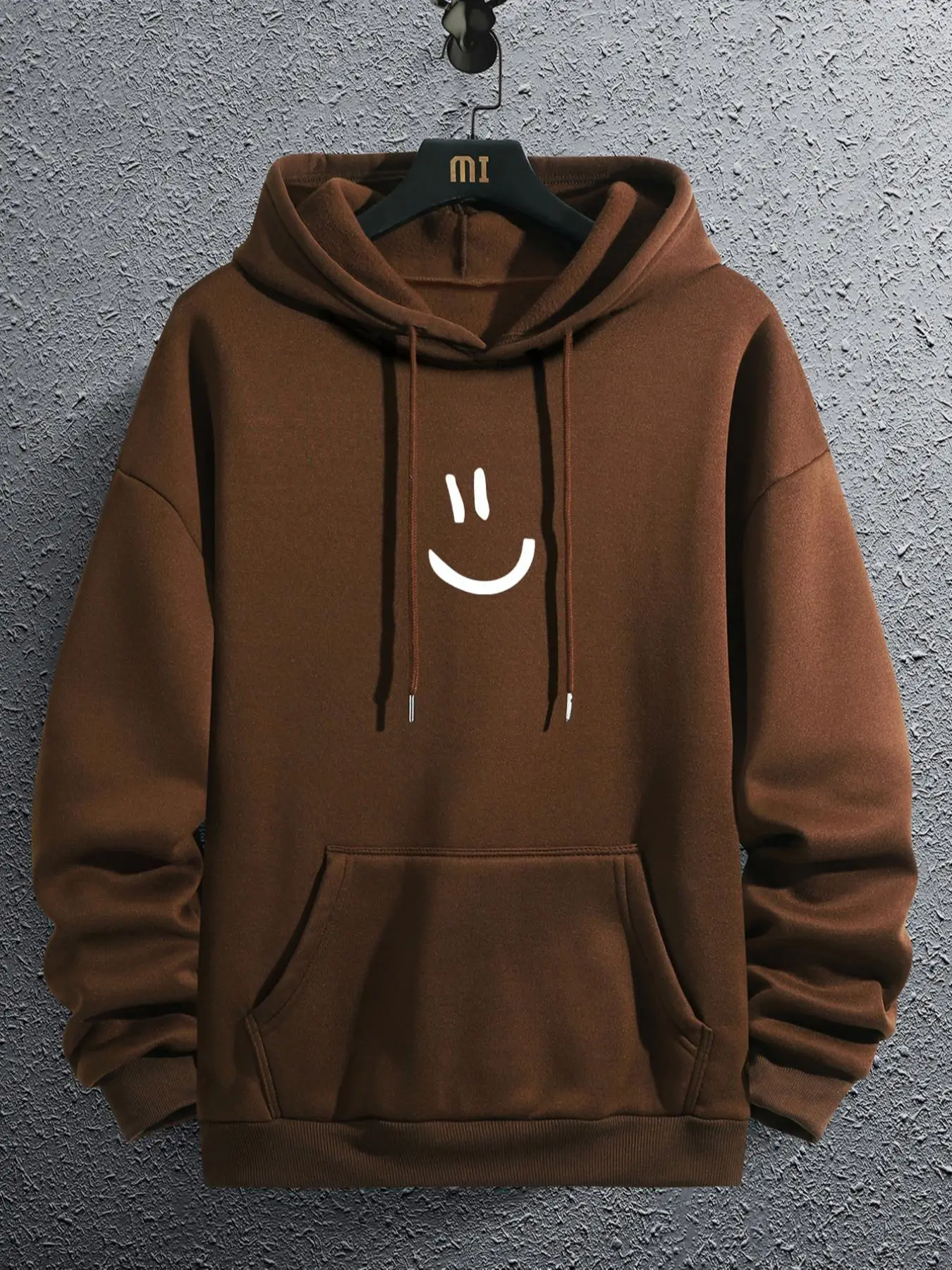 Men's Cartoon Face Print Drop Shoulder Hoodie, Casual Regular Fit Drawstring Pocket Hooded Sweatshirt, Men Clothes for Spring & Fall
