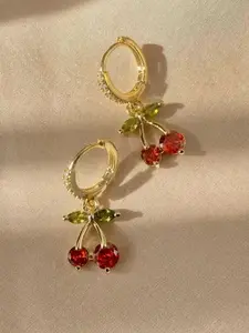 Sweet Girl Forest Style Cherry Earrings, Cute and Versatile Zircon Ear Rings, Elegant Plain Design, All Seasons Jewelry