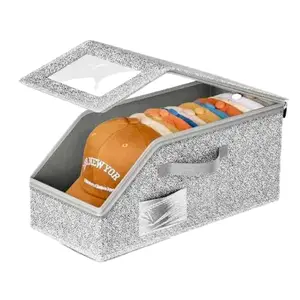 Stackable Baseball Cap Storage Box, Holds Up to 24 Hats, Foldable Dustproof Closet Organizer for Men, Durable Cardboard Hat Holder, Space Saving Large Capacity Hat & Toy Storage Bin Cozy Home Living