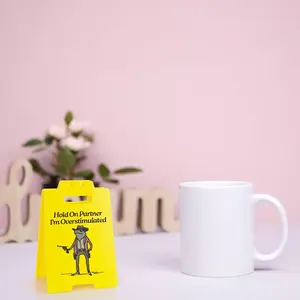 Hold On Partner I'm Overstimulated Humorous Desk Sign - Stress Relief Gifts for Colleagues, Funny Office Decor for Coworkers and Friends
