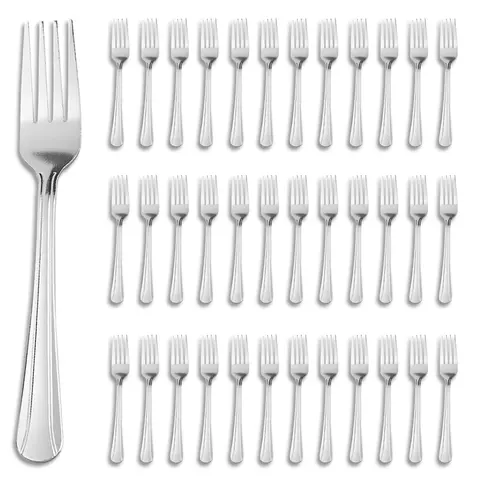 36-Piece Minimalist Contemporary Stainless Steel Forks Set - Kitchenware Serving Utensils with Smooth Glossy Polished Handle, Dishwasher Safe Silver Straight Cutlery for Home, Camping