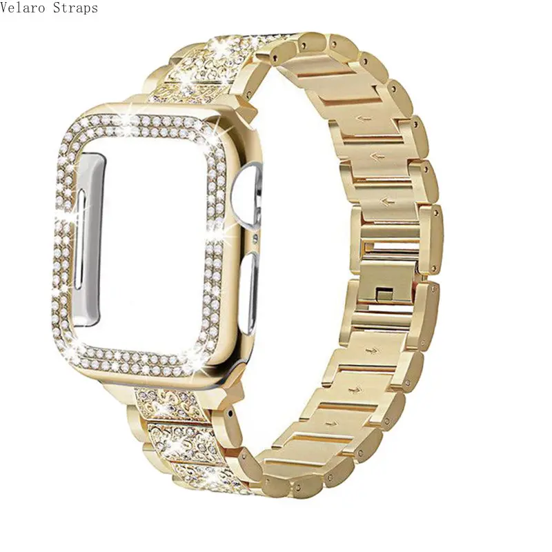 Women's Watch Band and Bumper Case Set, Luxury Solid Metal Bracelet with Sparkling Diamond Inlay, Fits Smart Watch 38-49mm, Wearable, Durable, Sparkle, Diamonds, Scratch-Resistant, Solid Bracelet, 1 × Diamond-Encrusted Solid Bracelet Strap