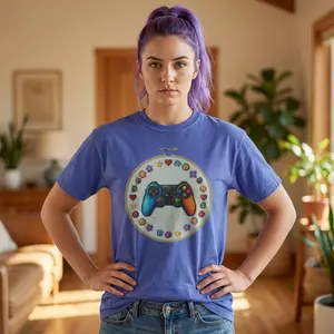Rainbow Game Controller embroidery hoop T-Shirt | Gamer cross stitch design