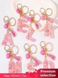 Letter Design Keychain, Trendy Cute Keychain, Cute Tassel & Heart Bead Decor Keychain for Women & Girls, Keychain For Bags, Fashion Accessories for Bag Decoration, Valentine's Day, Gift