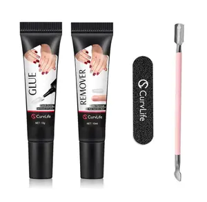 Curvlife Soft Quick Drying 10g Semi Solid Nail Glue with 10ml Remover with Cuticle Pusher Nail Art for Press On Nails Tips No Need for UV Lamp Long Lasting