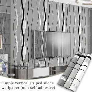 1 roll of minimalist wavy striped suede Vinyl wallpaper, made of non-adhesive, thickened non-woven fabric, breathable, durable, and cuttable, 20.8 inches x 374 inches, suitable for home decoration in bedrooms, living rooms, TV background walls, etc.