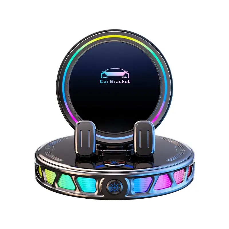 Magnetic Wireless Car Charger Mount - 8x9cm Plastic Magsafe Compatible Phone Holder, RGB Lights, 360° Rotating Swivel, Ultra-Stable Vacuum Suction Automatic Lock, Adjustable for Dashboard/Windshield, Driving Use, Fits iPhone & Android, Vacuum Fit