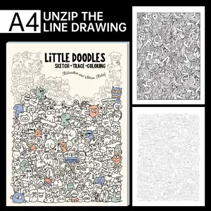 Little Doodles Graffiti Style Artistic Stress Relief Coloring Book, A4 Line Art Tracing Coloring Book, Adult Relaxation Healing Painting Book