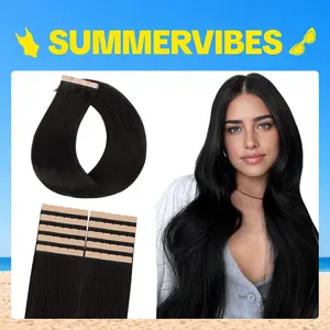 GOO GOO Mini Tape In Extensions Human Hair, 10PCS Invisible Tape In Hair Extensions Straight Real Human Hair 14-24 Inch for Beauty and Natural Hair Look#Summervibes