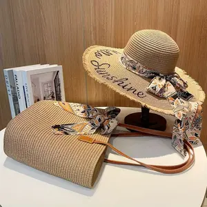 New Women's Foldable Embroidered Straw Hat with Wide Brim Sun Protection for Beach Vacations Stylish Comfortable with Decorative Bow