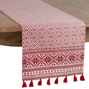 Saro Lifestyle Christmas Pattern Cotton Table Runner, Red, 16" x 108"