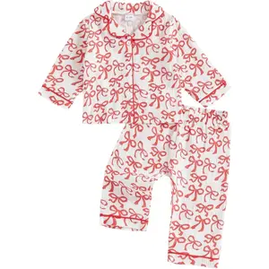 fyclemt Toddler Baby Boy Girl Satin Pajamas Sets Floral Long Sleeve Button Down Sleep Shirts Lounge Pants Pjs Kids Sleepwear