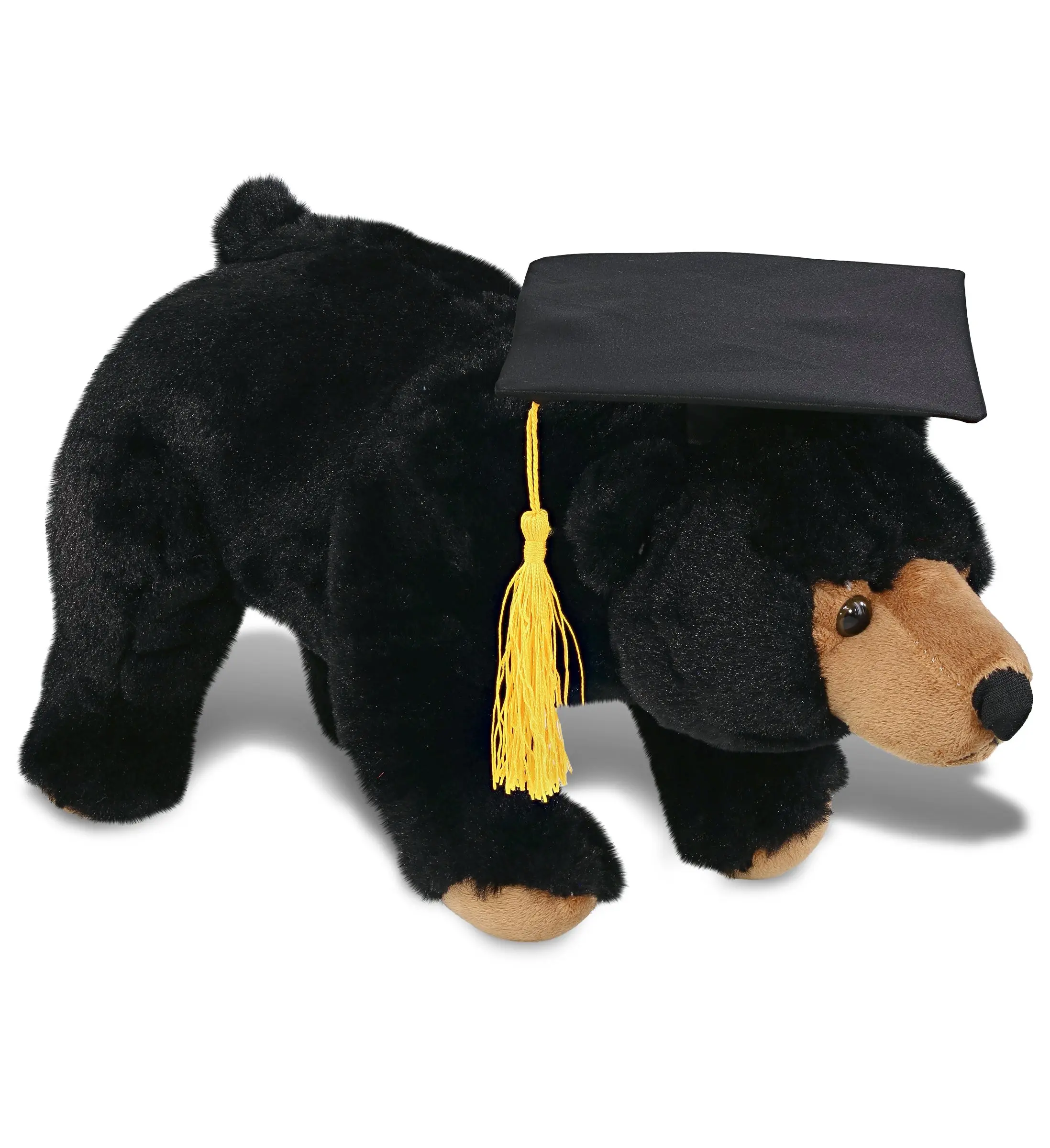 DOLLIBU 16lx7wx8h in Polyester Large Black Stuffed Animal - With Black Graduation Cap, Yellow Tassel, Realistic Designs, Unisex Personalized Customizable Novelty Gift for Graduates, Party Decoration