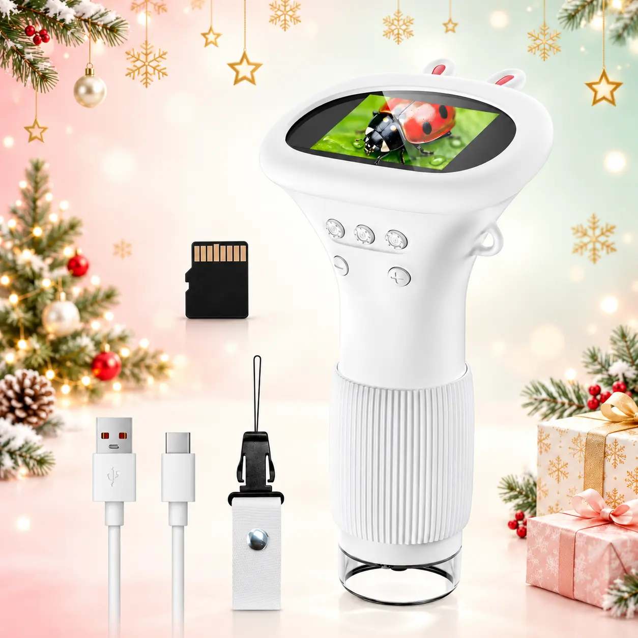 Digital Microscope Christmas Gift Portable and Rechargeable Microscope, LED Lights, Memory Card & USB Cable Included, Learning Tool, Handheld Microscope Curriculum Resources, School Supplies