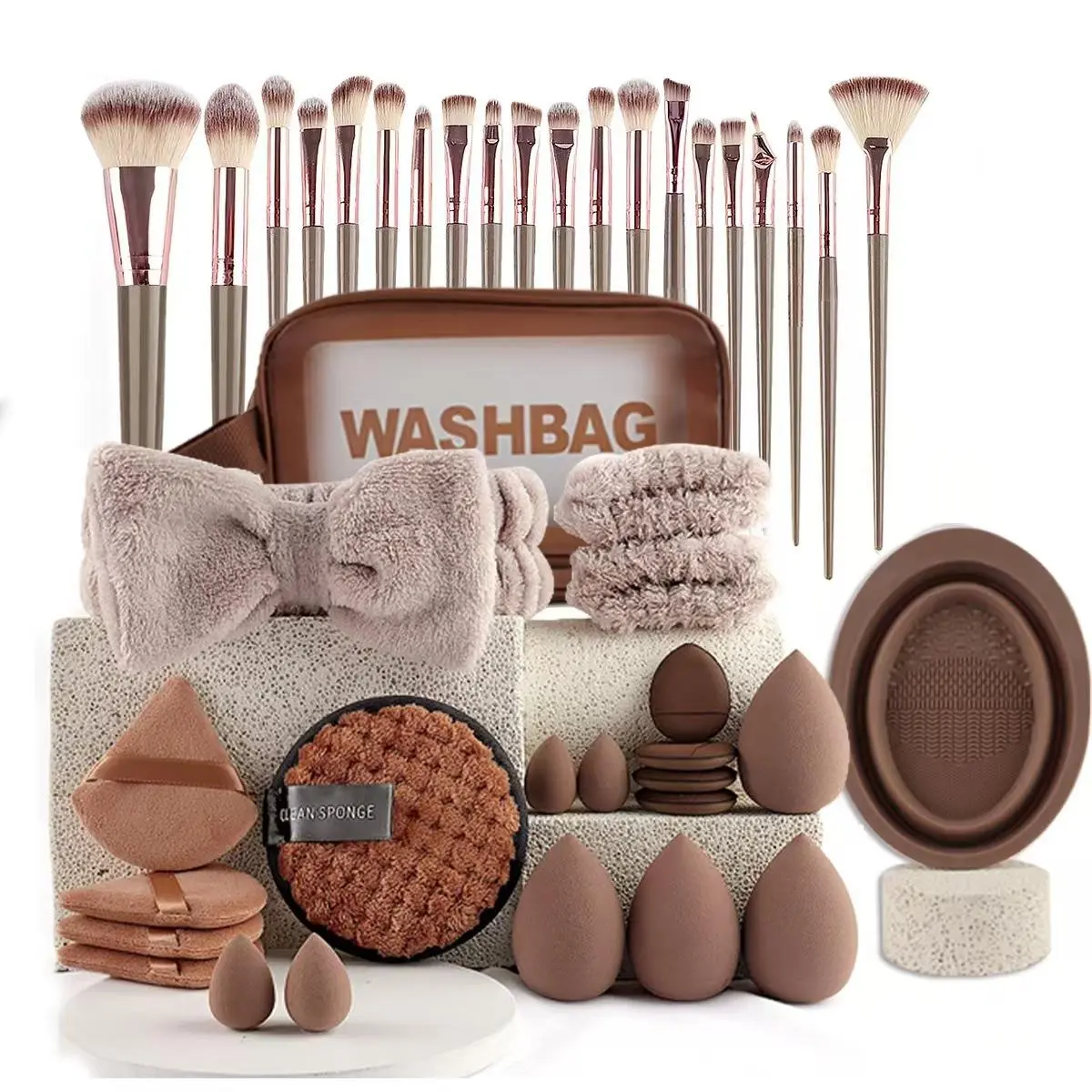 Portable Face Makeup Tool Set, Travel-Friendly Facial Blending Brush & Cleansing Kit, Essential Makeup Accessories for Women, Multifunctional Makeup Brushes Set, Cosmetics Makeup Tools, Beauty Tool Set
