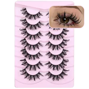 7 Pairs C Curl Lashes Pack-Lashes Wispy False Eyelashes Natural Fairy Cat Eye Lashes Mink Long Strip Eyelashes, Makeup Lash Extensions Cosmetic Faux
