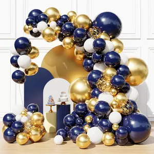 Blue and Gold Balloons Garland Arch Kit, Navy Blue and Gold Confetti Balloons for Class 2026 Graduation, Birthday, Retirement, Anniversary, Shower Party Decorations