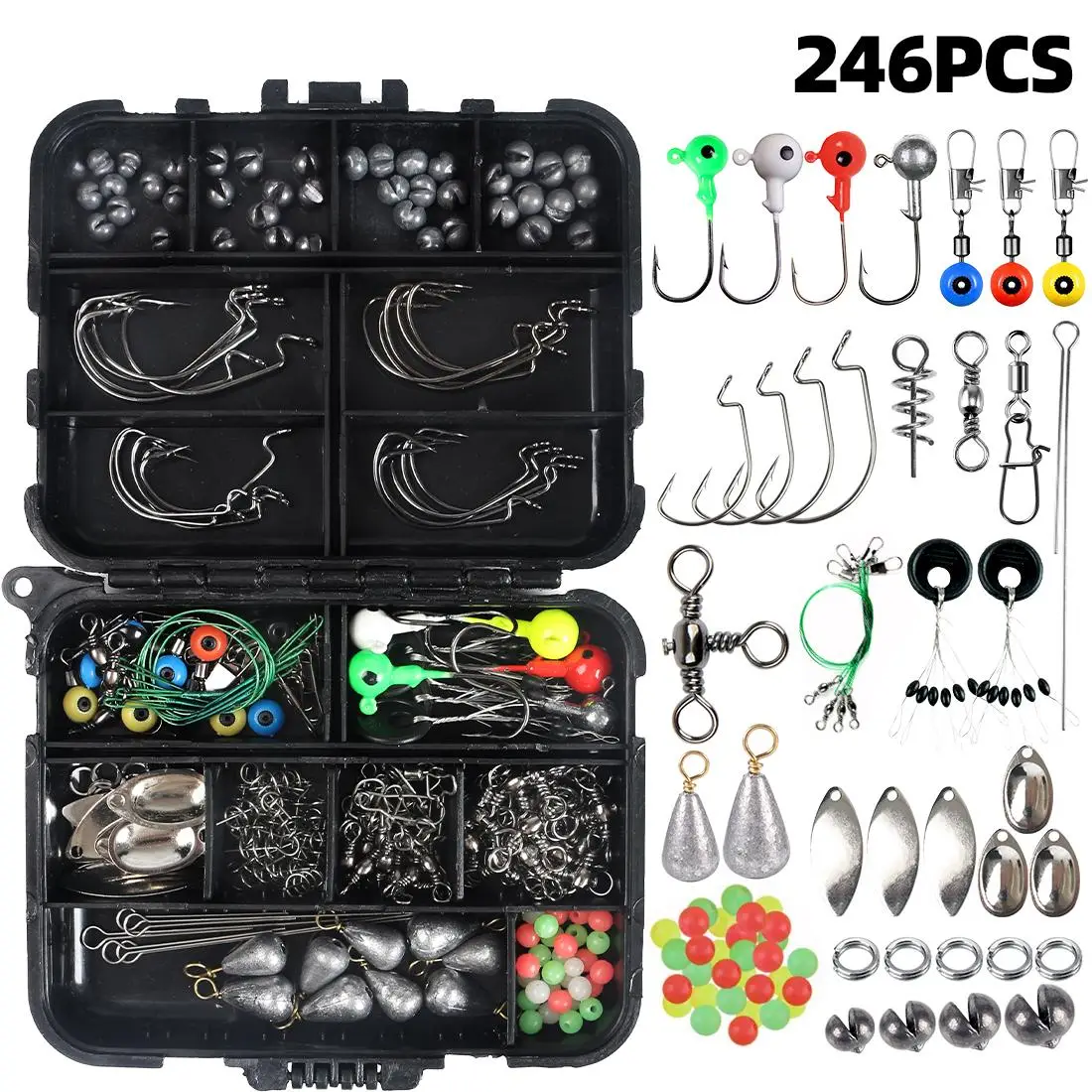 Fishing Hook & Ring & Lead Pendant Set, 246pcs/box Fishing Accessories for Outdoor Fishing [package List As Picture Shown]