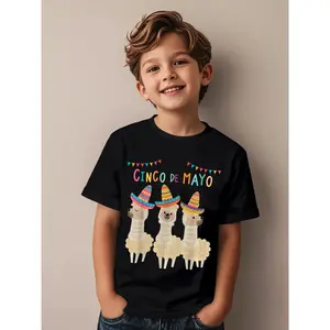 Cinco De Mayo Llama Fiesta Ultimate Party Vibe May 5th Novelty Aesthetic Graphic Kid T-Shirt Casual Kid T Shirts Street Style Tees Tops for Kid