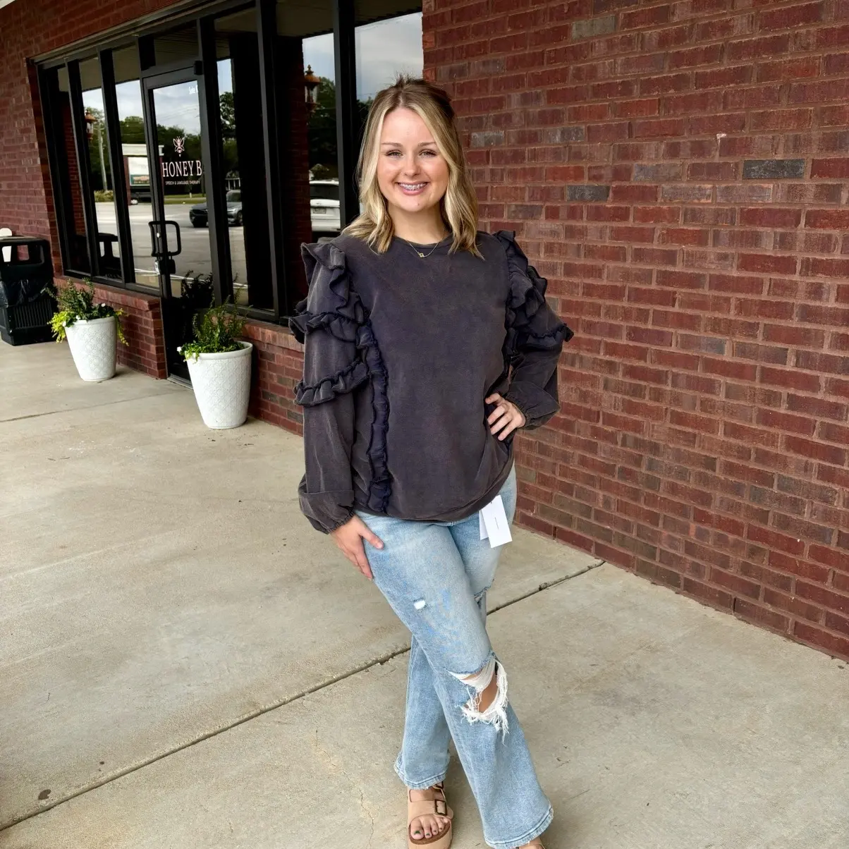 Always Look Back Ruffled Sweatshirt
